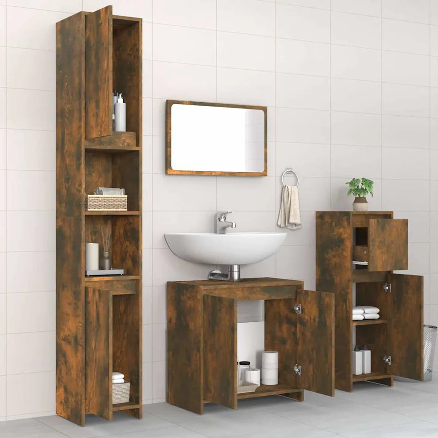 Ensemble de meubles de salle de bain 4 pcs Chêne fumé Bois - 3