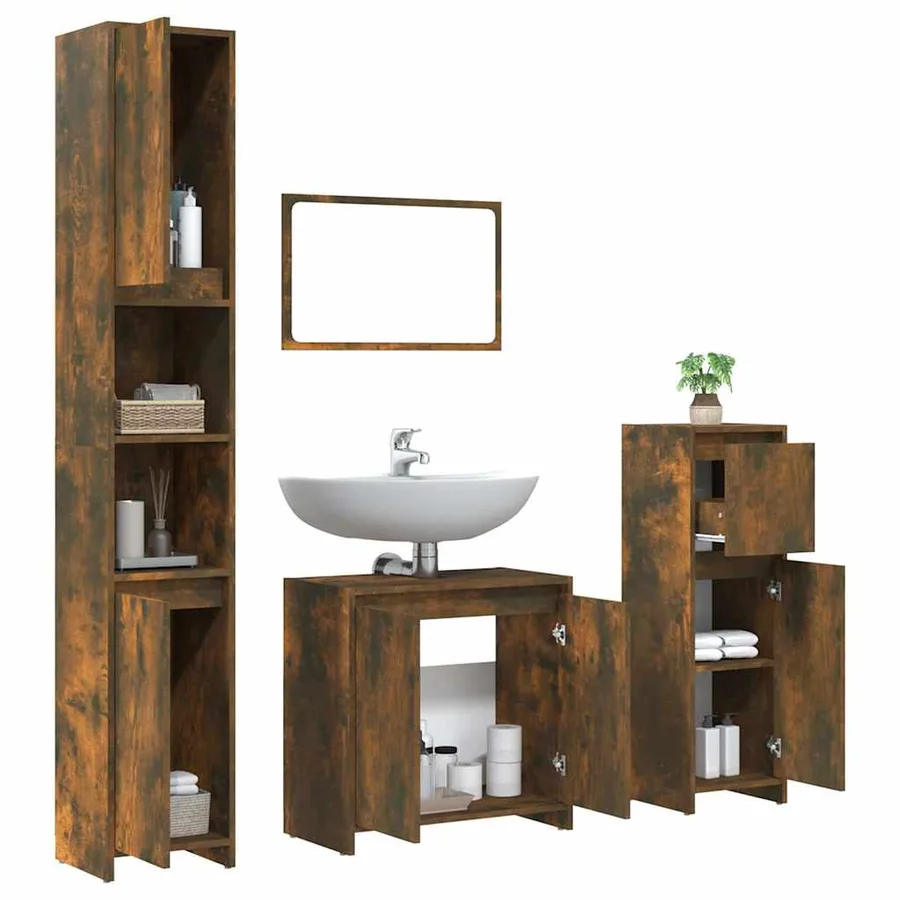 Ensemble de meubles de salle de bain 4 pcs Chêne fumé Bois - 4