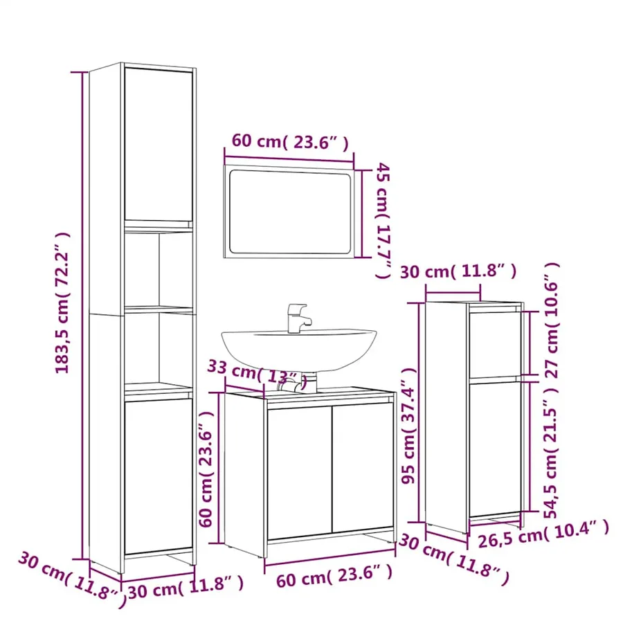 Ensemble de meubles de salle de bain 4 pcs Chêne fumé Bois - 6