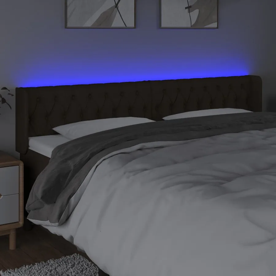 Tête de lit à LED Marron foncé 183x16x78/88 cm Tissu - 4
