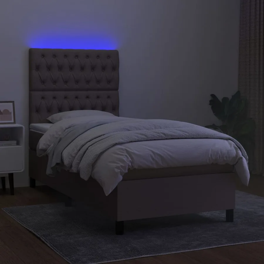 Sommier à lattes de lit et matelas et LED Taupe 90x190 cm Tissu - 4