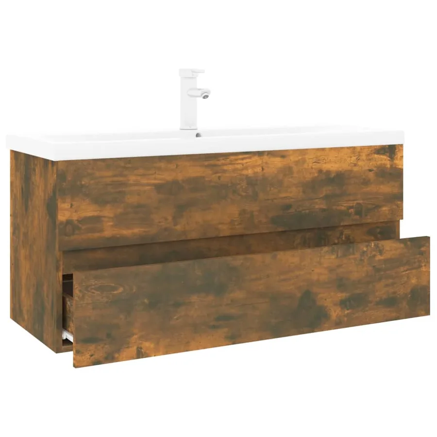 Meuble lavabo avec bassin intégré Chêne fumé Bois d'ingénierie - 3