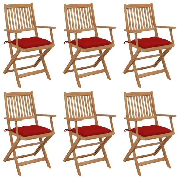 Chaises pliables de jardin lot de 6 avec coussins Bois d'acacia
