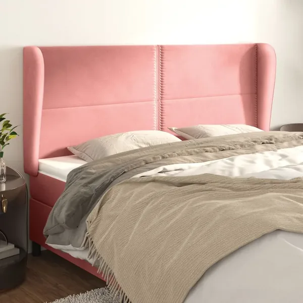 Tête de lit avec oreilles Rose 163x23x118/128 cm Velours