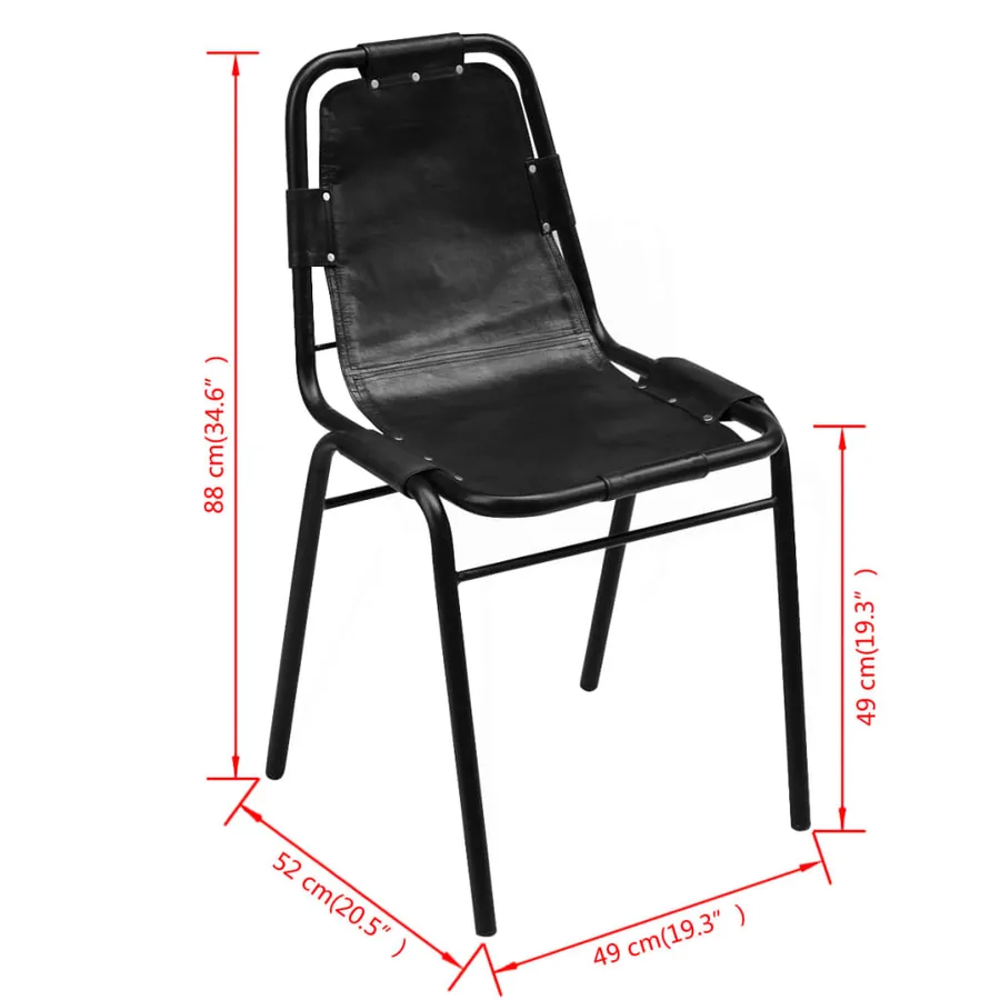 Chaises à manger lot de 4 noir cuir véritable - 5