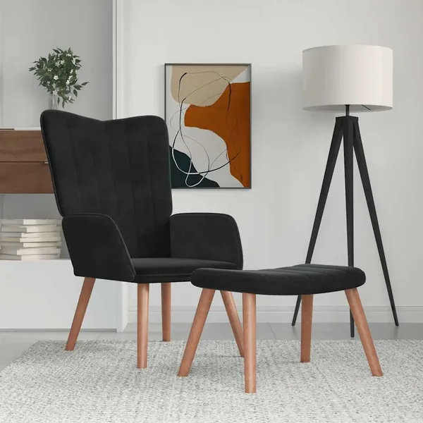 Chaise de relaxation avec repose-pied Noir Velours