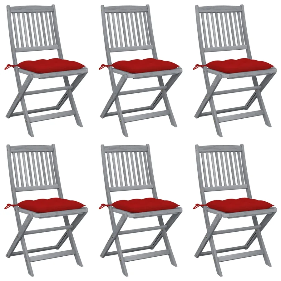 Chaises pliables d'extérieur lot de 6 et coussins Bois d'acacia