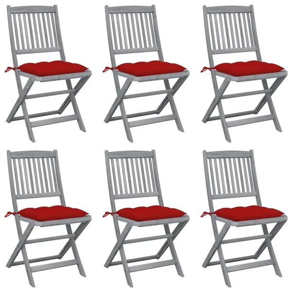 Chaises pliables d'extérieur lot de 6 et coussins Bois d'acacia