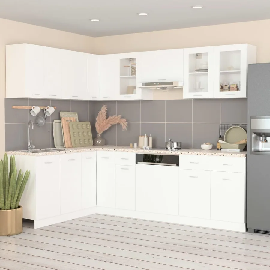 Ensemble de 11 meubles de cuisine "Lyon" en bois d'ingénierie blanc