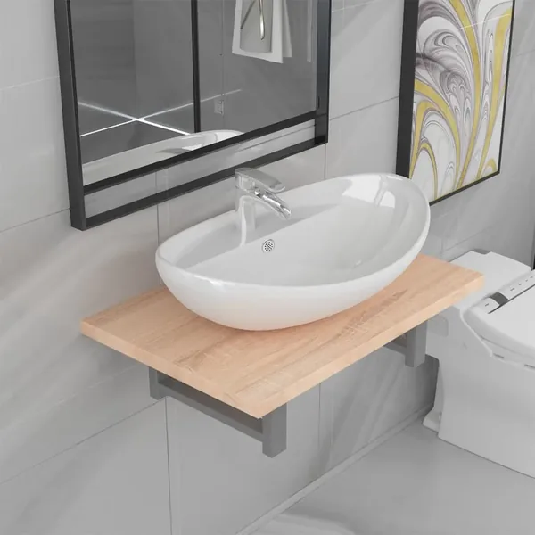 Meuble de salle de bain en deux pièces Céramique Chêne
