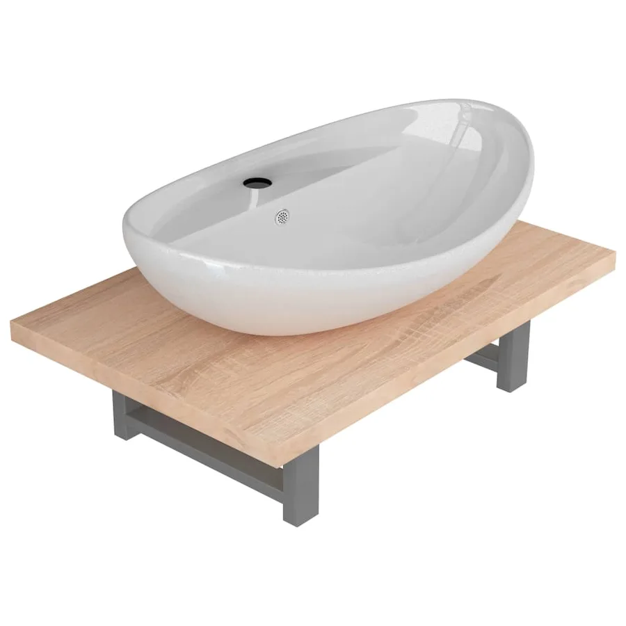 Meuble de salle de bain en deux pièces Céramique Chêne - 2