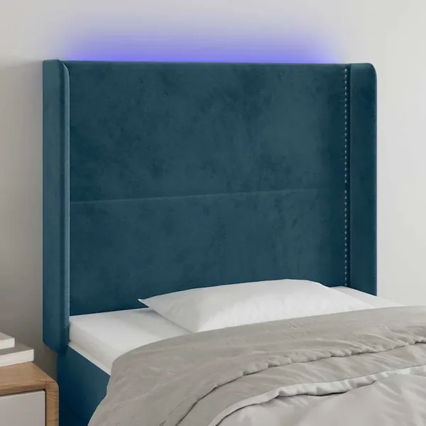 Tête de lit à LED Bleu foncé 83x16x118/128 cm Velours