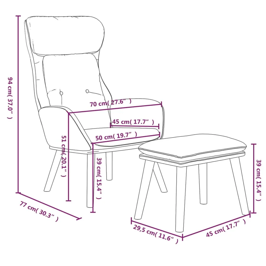 Chaise de relaxation avec repose-pied Crème Tissu - 7