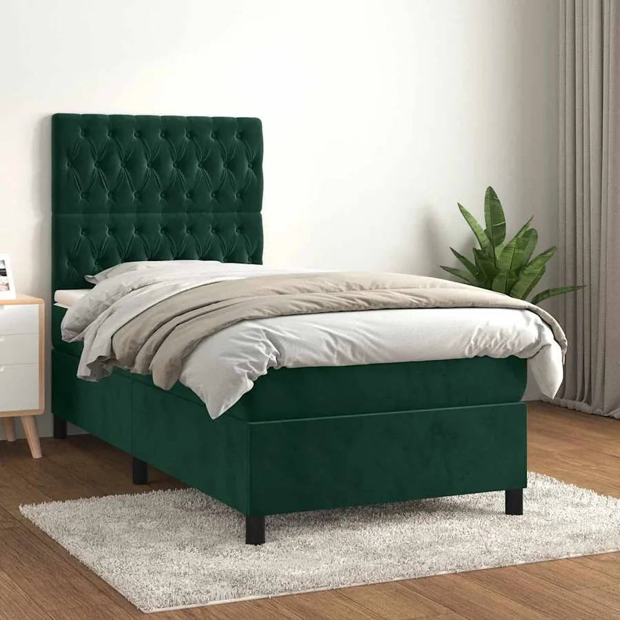 Sommier à lattes de lit avec matelas Vert foncé 100x200 cm