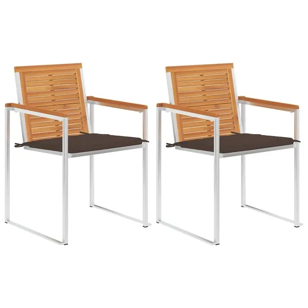 Chaises de jardin avec coussins lot de 2 Acacia solide et acier