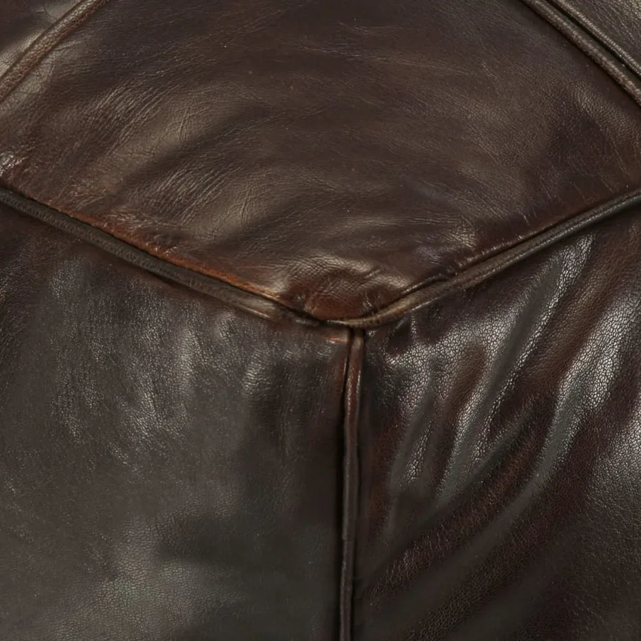 Pouf 60 x 60 x 30 cm Marron foncé Cuir véritable de chèvre - 3