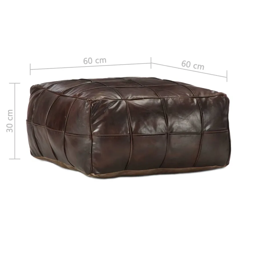 Pouf 60 x 60 x 30 cm Marron foncé Cuir véritable de chèvre - 4