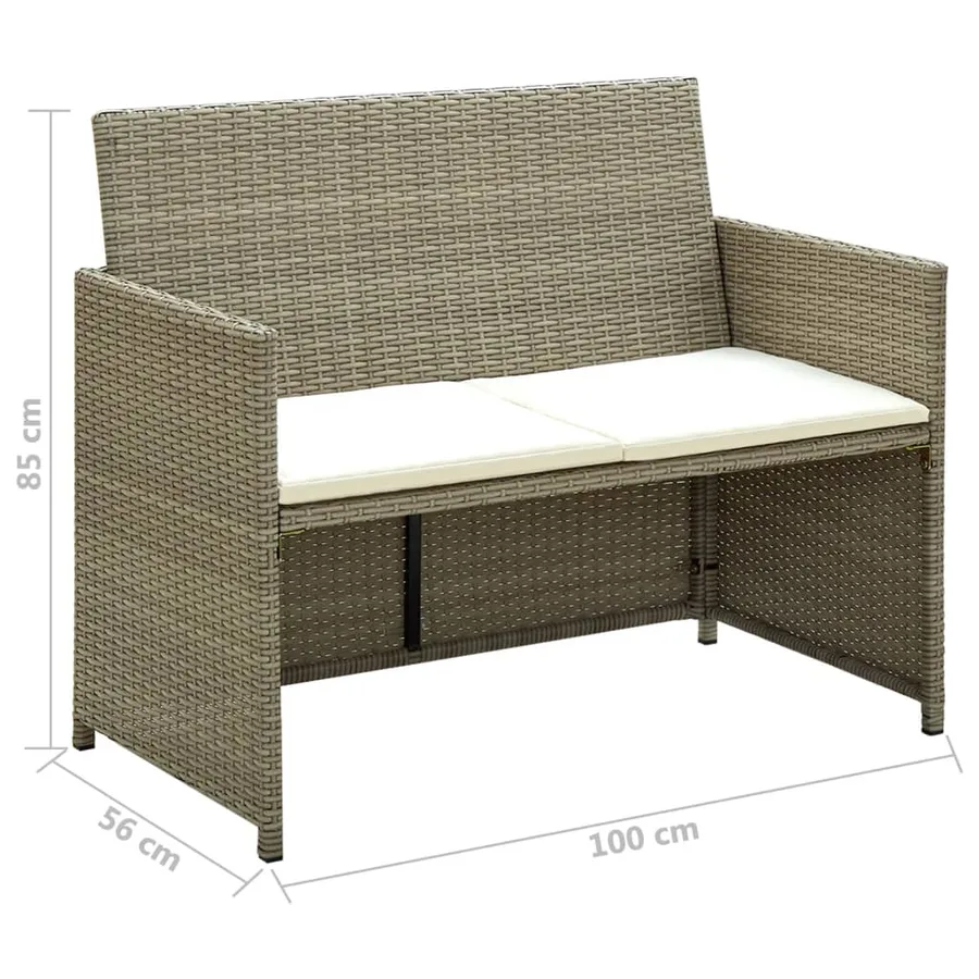 Canapé de jardin à 2 places avec coussins Beige Résine tressée - 4