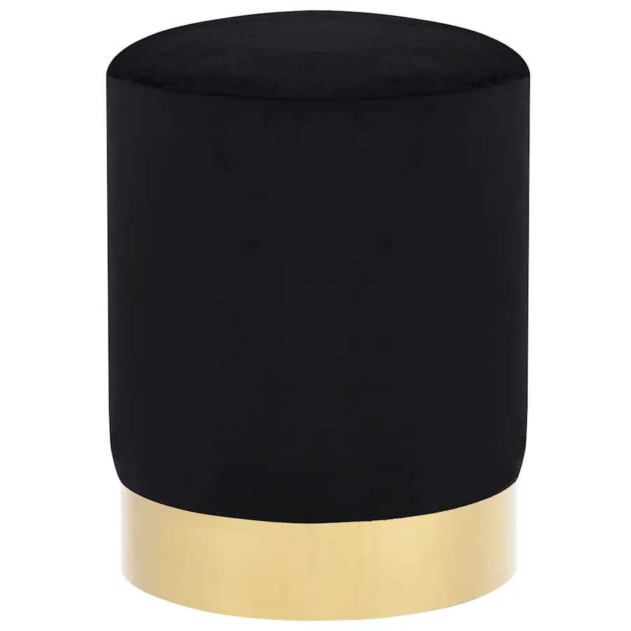 Tabouret Noir et doré Velours 28 x 36 cm