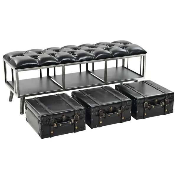 Banc de rangement 110 cm noir similicuir