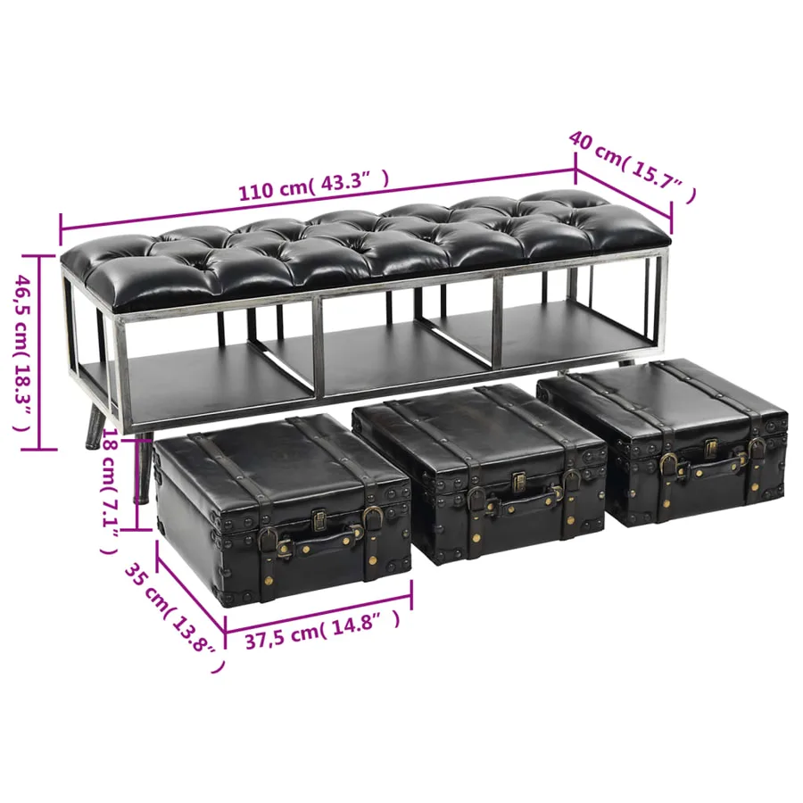 Banc de rangement 110 cm noir similicuir - 11
