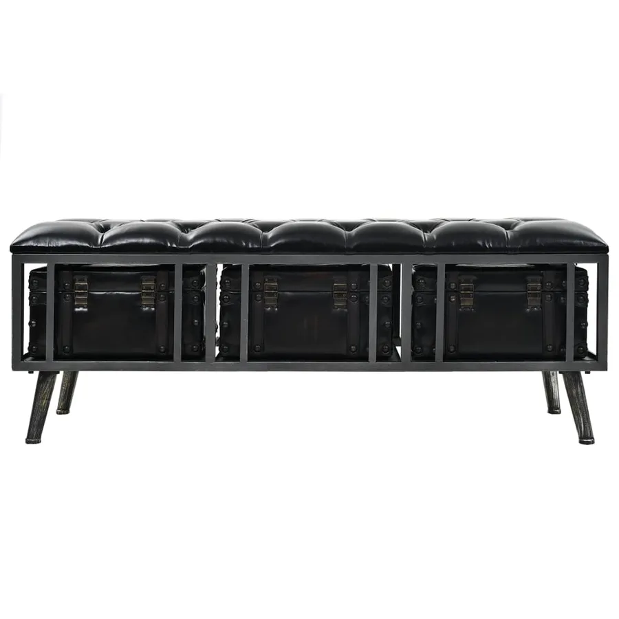 Banc de rangement 110 cm noir similicuir - 5