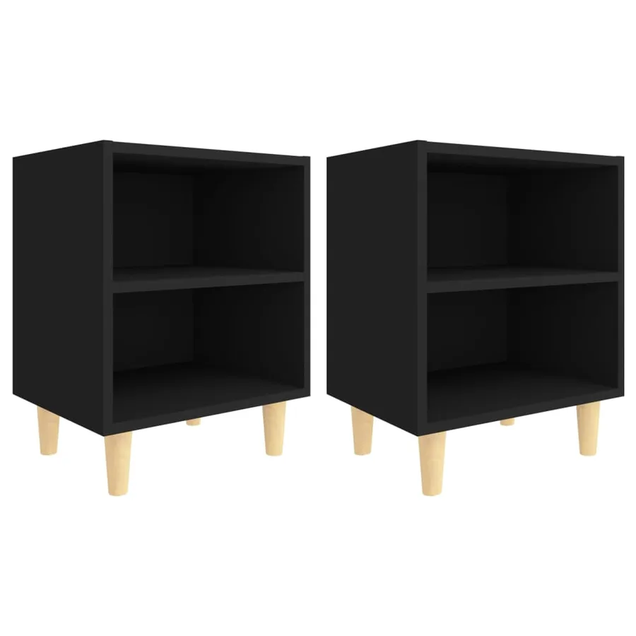 Tables de chevet avec pieds en bois 2 pcs Noir 40x30x50 cm - 2