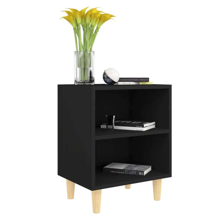 Tables de chevet avec pieds en bois 2 pcs Noir 40x30x50 cm - 6