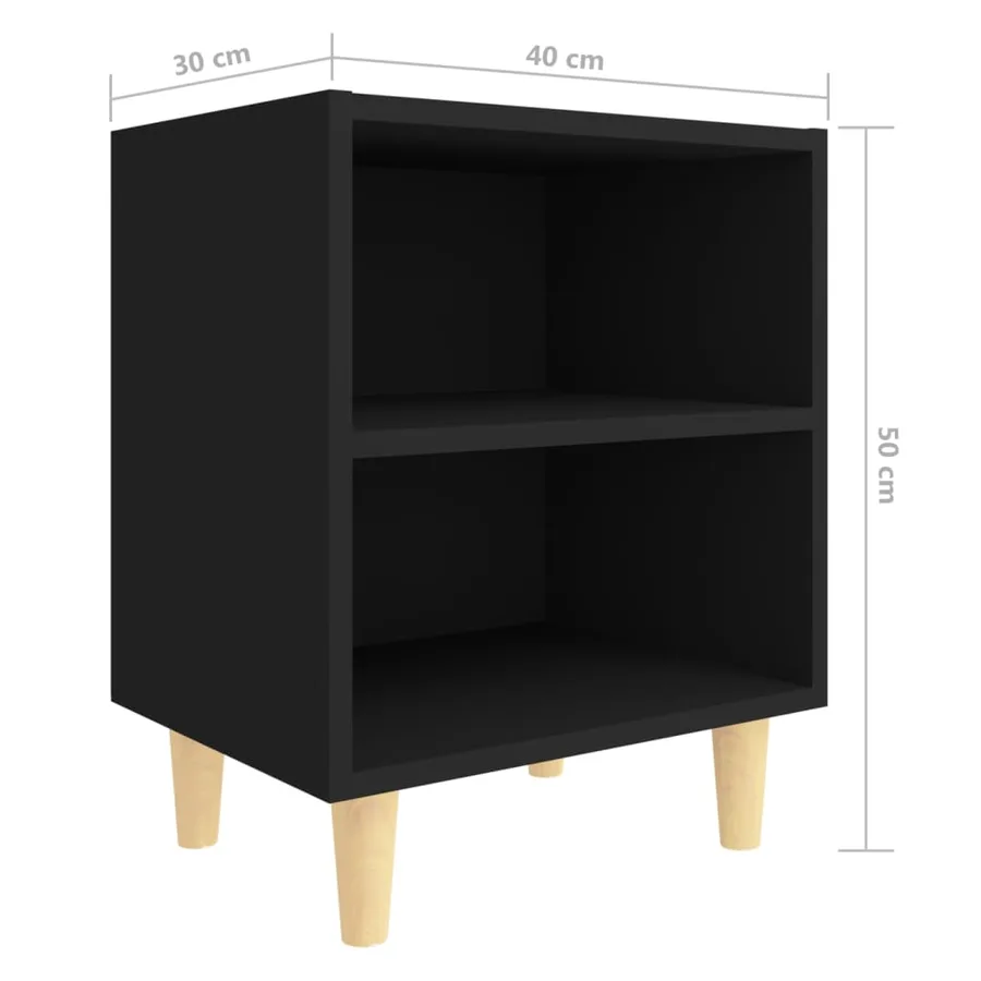 Tables de chevet avec pieds en bois 2 pcs Noir 40x30x50 cm - 7