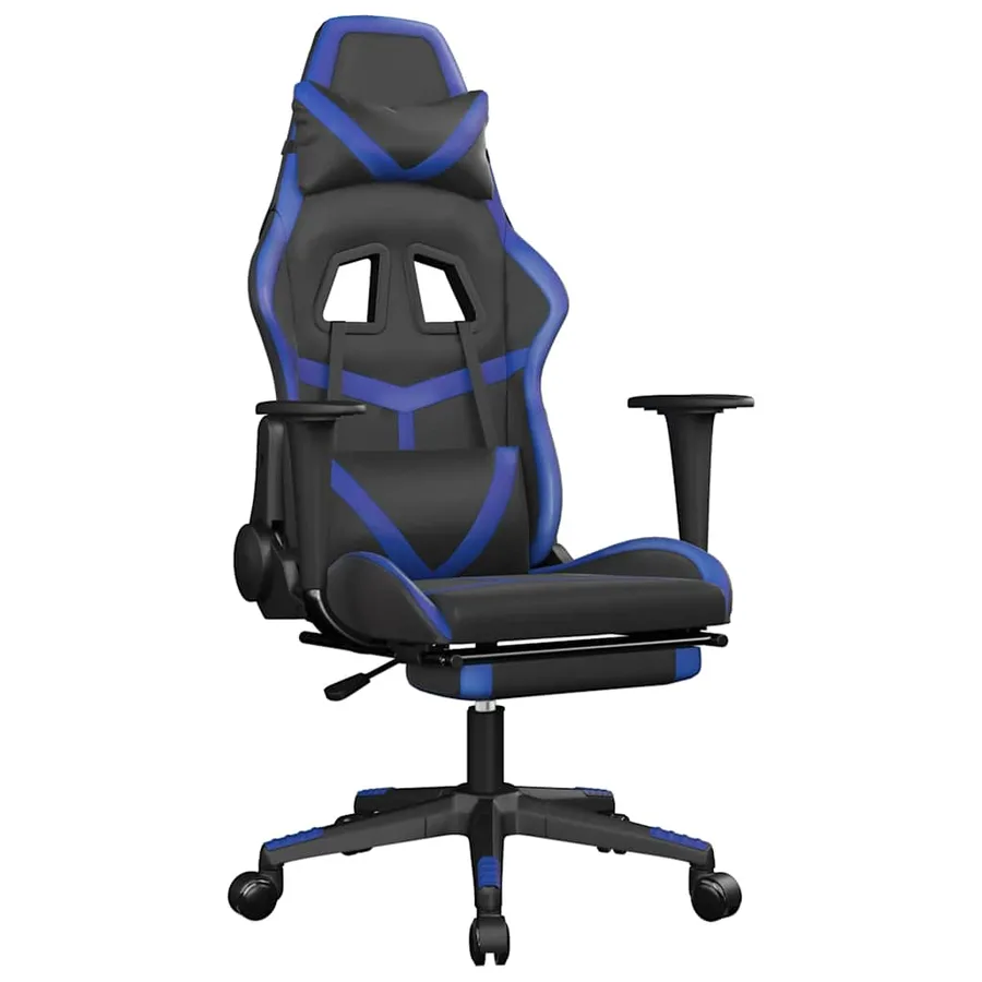 Chaise de jeu de massage et repose-pied Noir et bleu Similicuir - 2