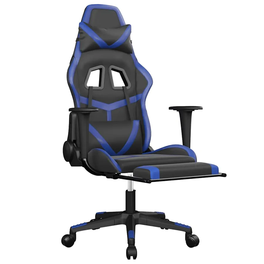 Chaise de jeu de massage et repose-pied Noir et bleu Similicuir - 3
