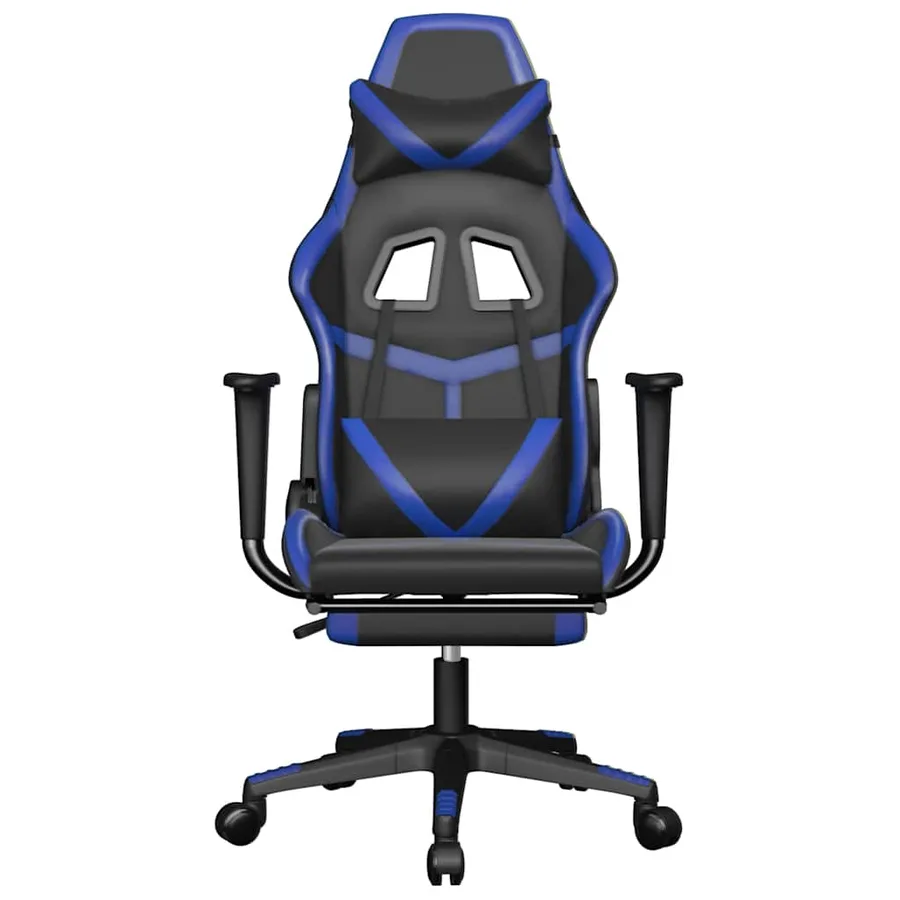 Chaise de jeu de massage et repose-pied Noir et bleu Similicuir - 4