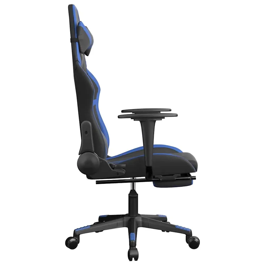 Chaise de jeu de massage et repose-pied Noir et bleu Similicuir - 5