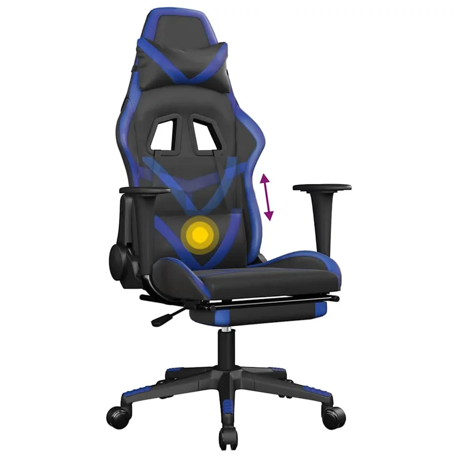 Chaise de jeu de massage et repose-pied Noir et bleu Similicuir - 8