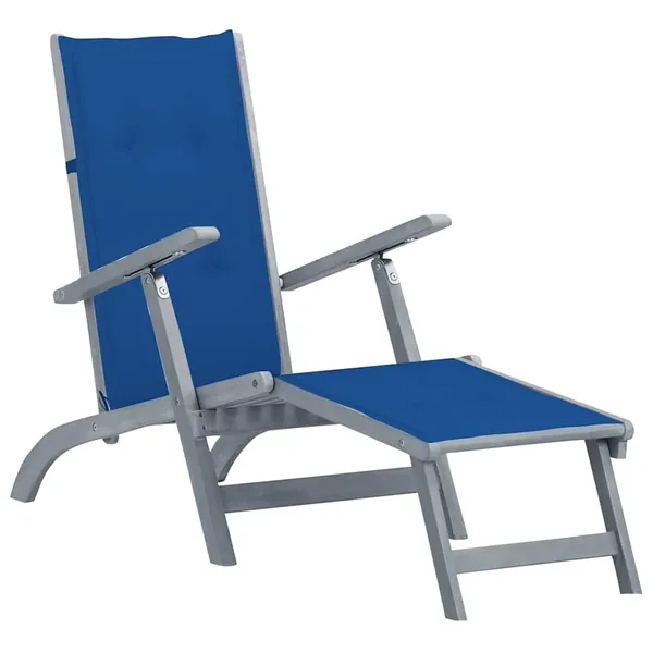 Chaise longue d'extérieur repose-pied et coussin Acacia solide