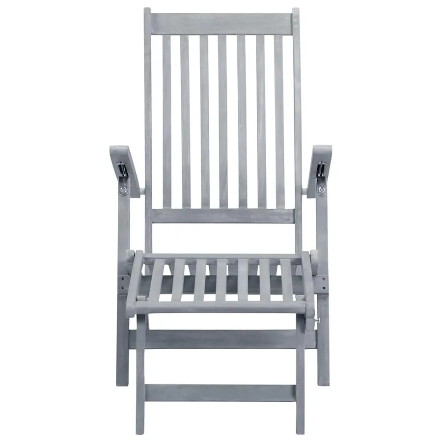 Chaise longue d'extérieur repose-pied et coussin Acacia solide - 3