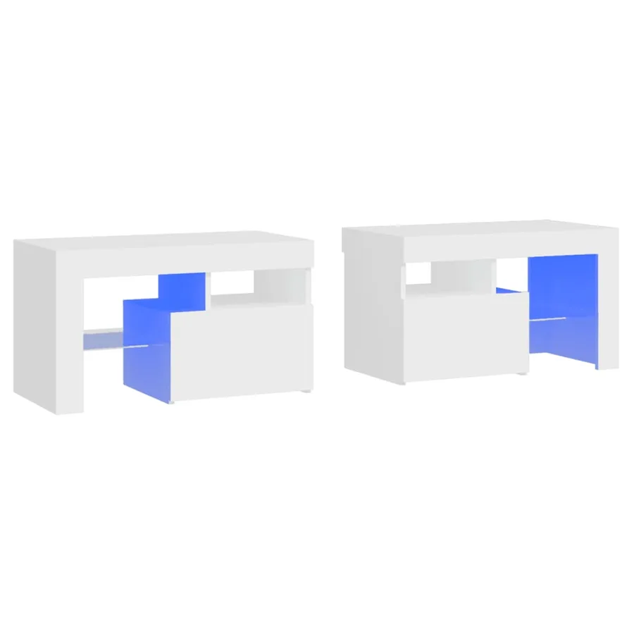 Tables de chevet 2 pcs et lumières LED Blanc 70x36,5x40 cm - 2