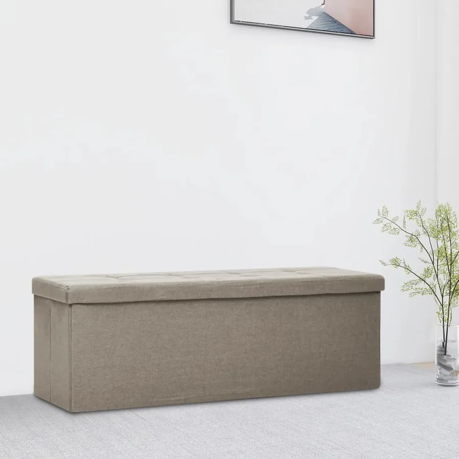 Banc de rangement pliable Taupe Faux lin