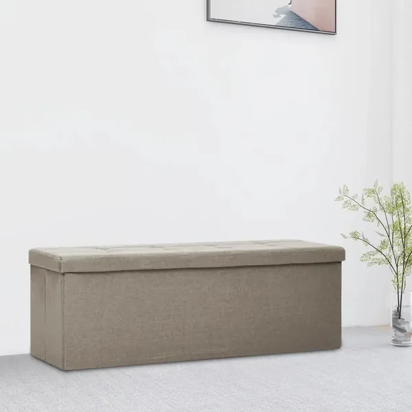 Banc de rangement pliable Taupe Faux lin