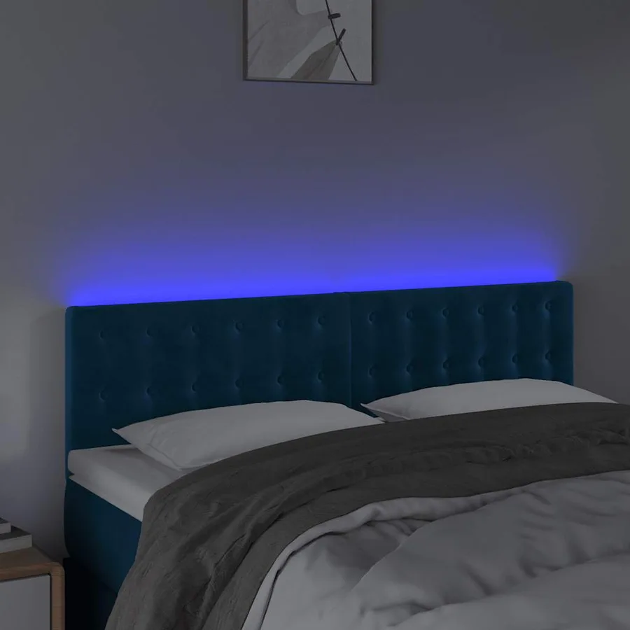 Tête de lit à LED Bleu foncé 144x5x78/88 cm Velours - 3