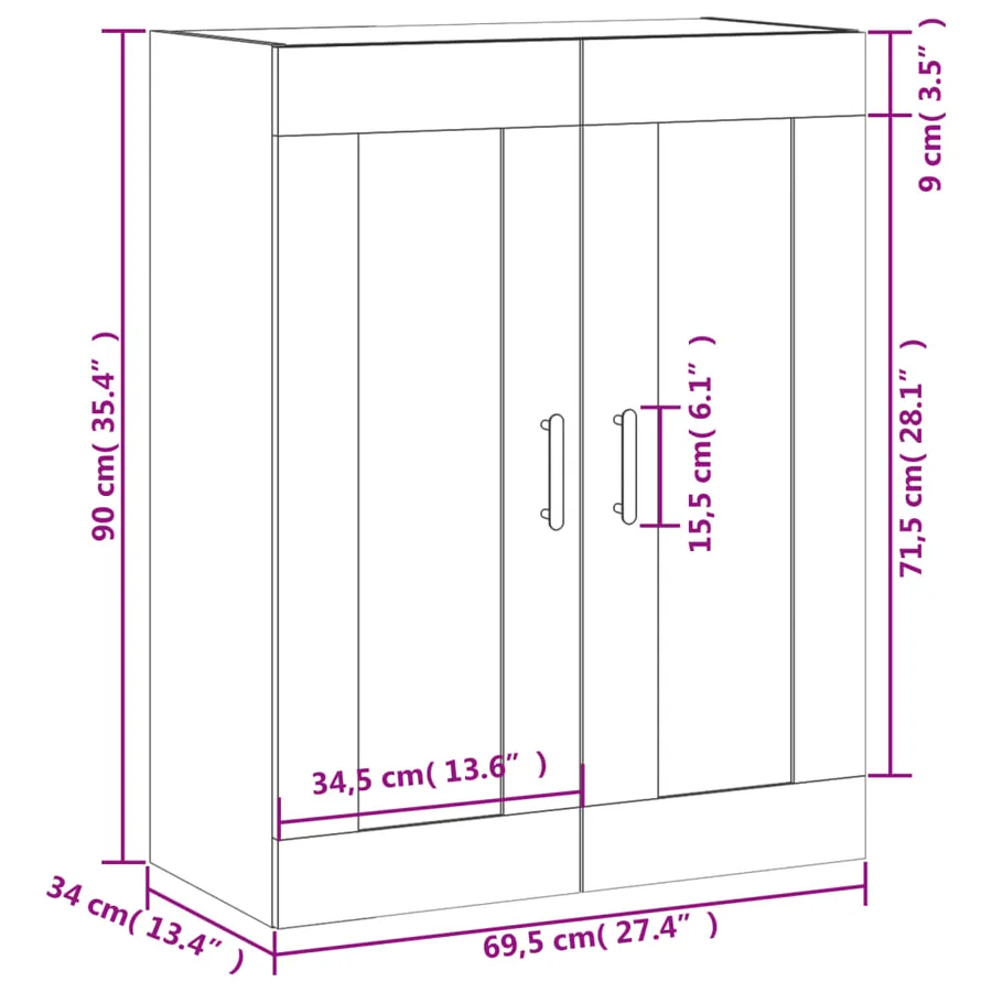 Armoire murale chêne fumé 69,5x34x90 cm bois d'ingénierie - 13