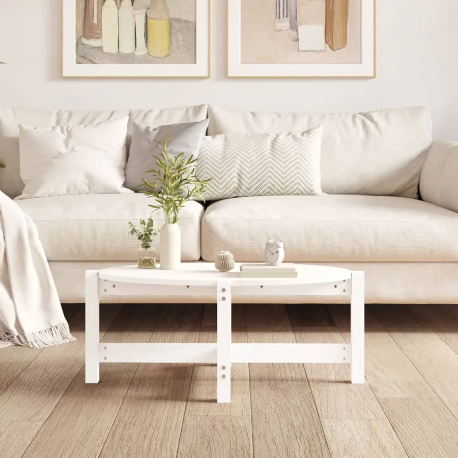 Table basse Blanc 87x48x35 cm Bois massif de pin - 3