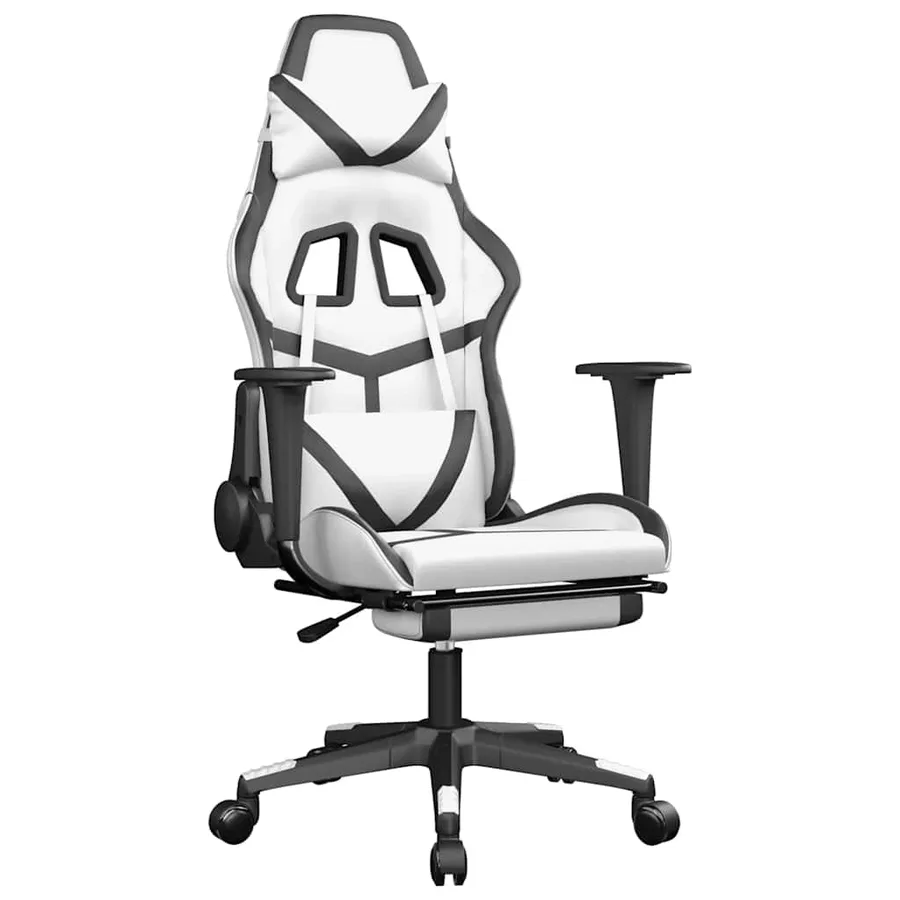 Chaise de jeu de massage avec repose-pied Blanc&Noir Similicuir - 2