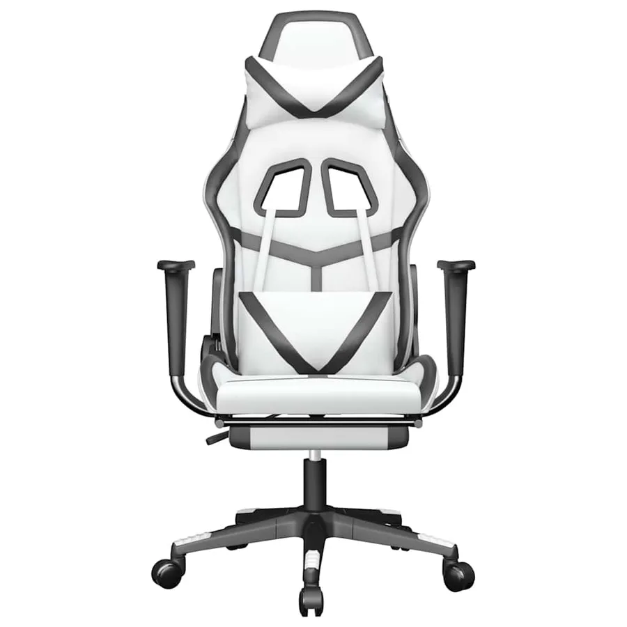 Chaise de jeu de massage avec repose-pied Blanc&Noir Similicuir - 4