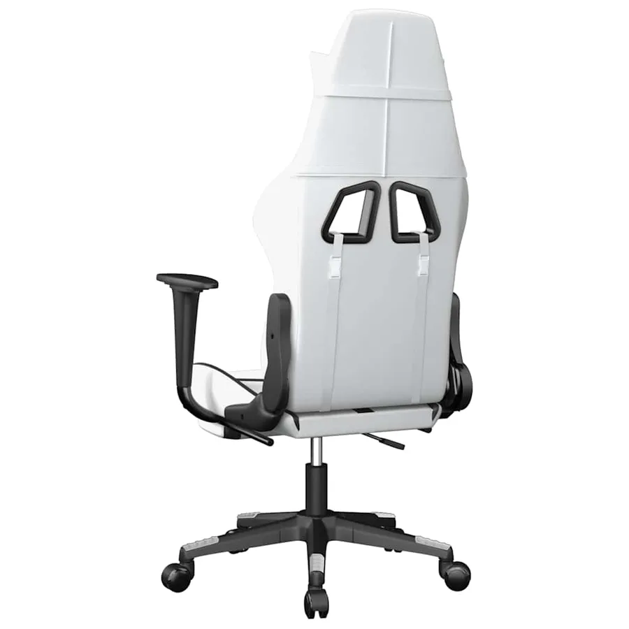 Chaise de jeu de massage avec repose-pied Blanc&Noir Similicuir - 6