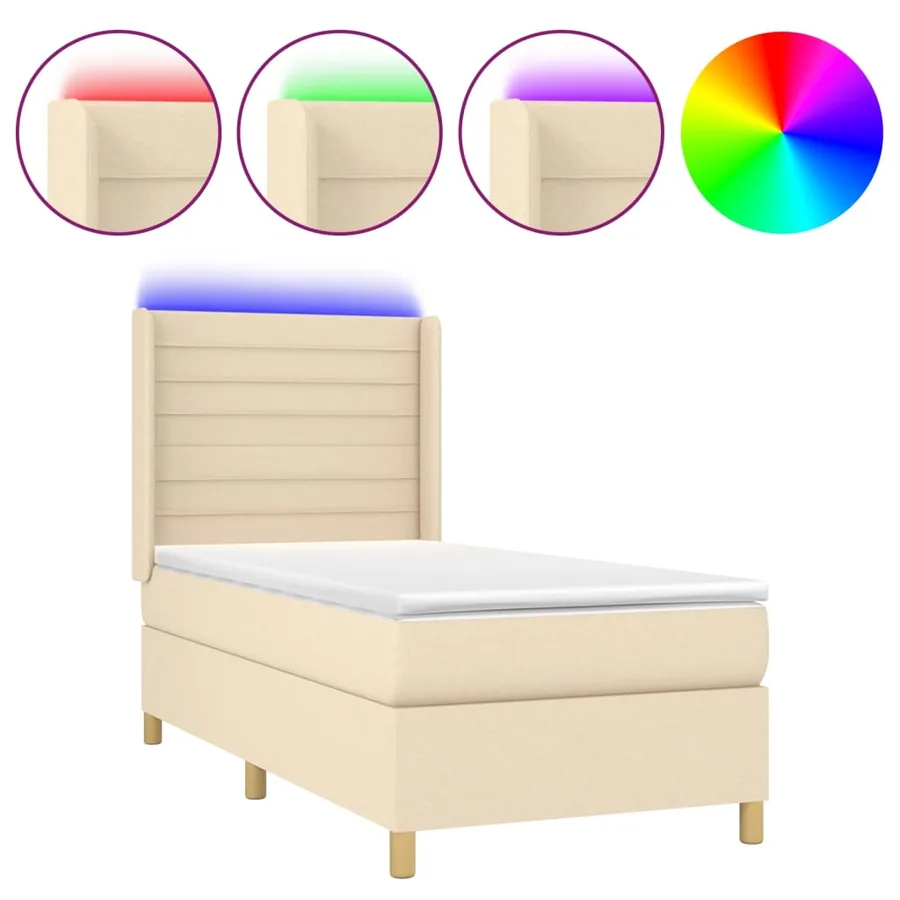 Sommier à lattes de lit matelas et LED Crème 80x200cm Tissu - 2
