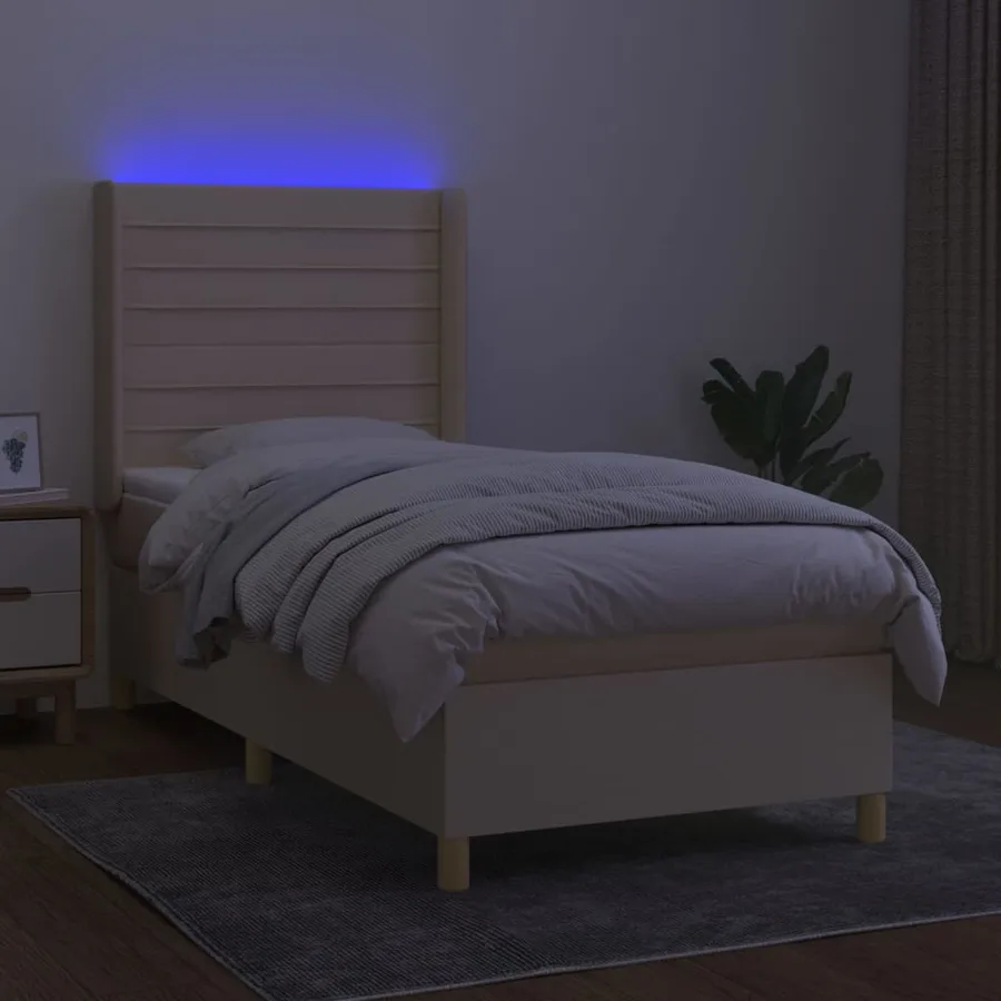 Sommier à lattes de lit matelas et LED Crème 80x200cm Tissu - 3