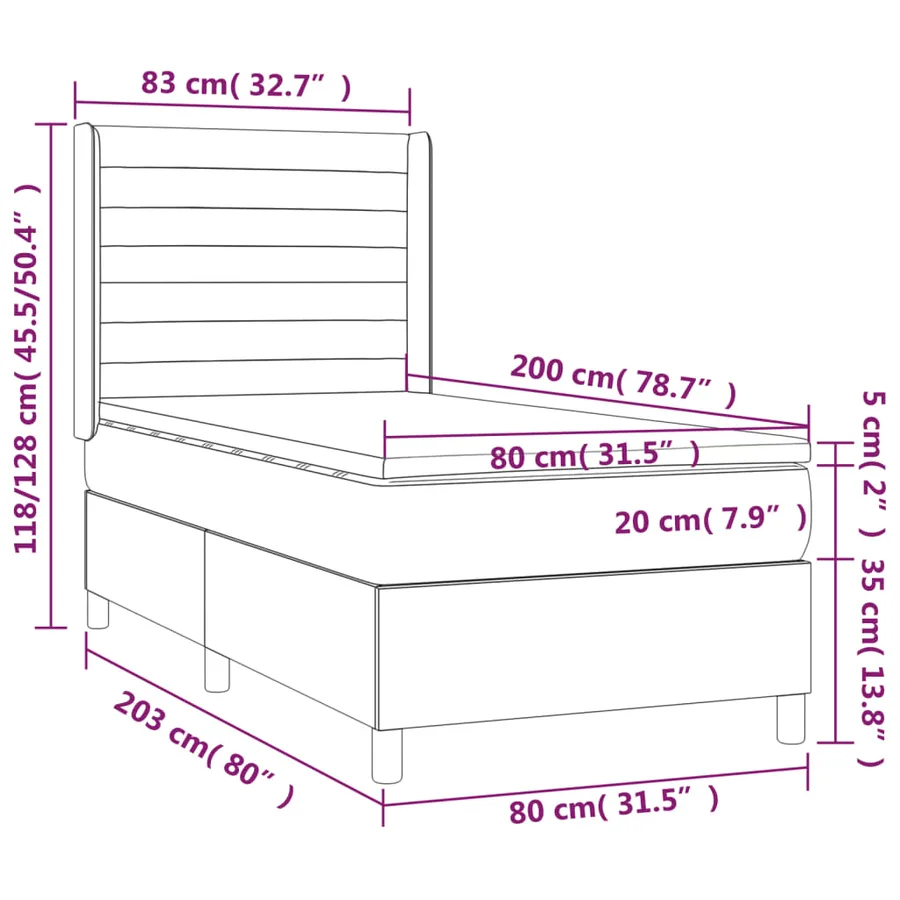 Sommier à lattes de lit matelas et LED Crème 80x200cm Tissu - 8