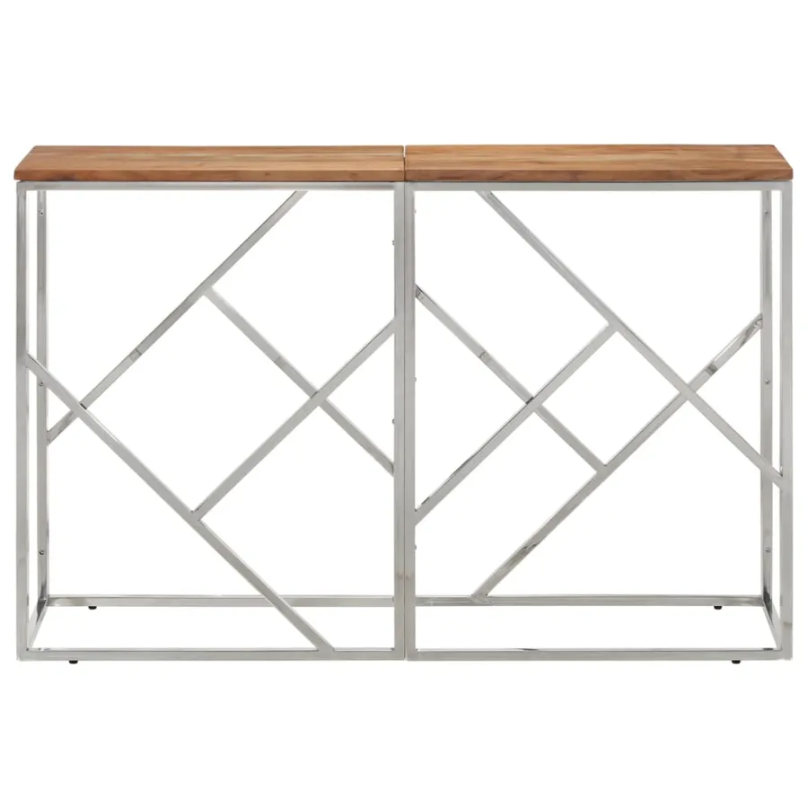 Table console argenté acier inoxydable et bois massif d'acacia - 2