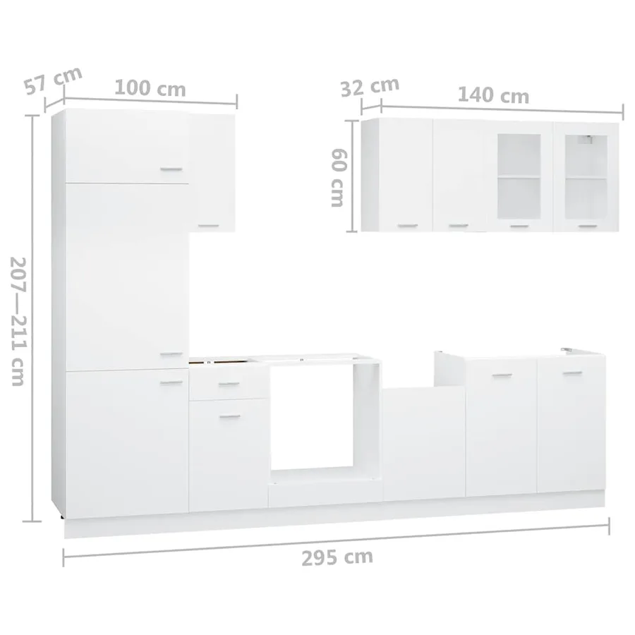 Ensemble de 8 meubles de cuisine "Lyon" en bois d'ingénierie blanc - 8
